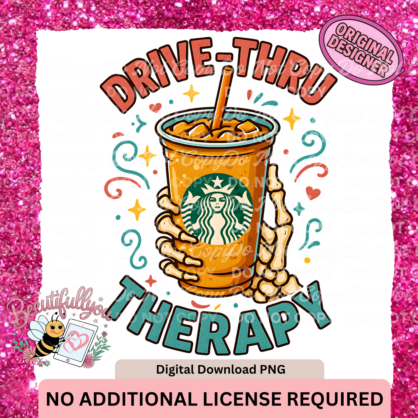 Drive-Thru Therapy Coffee Skeleton Hands PNG - Funny Coffee Digital Download for Shirts & Crafts