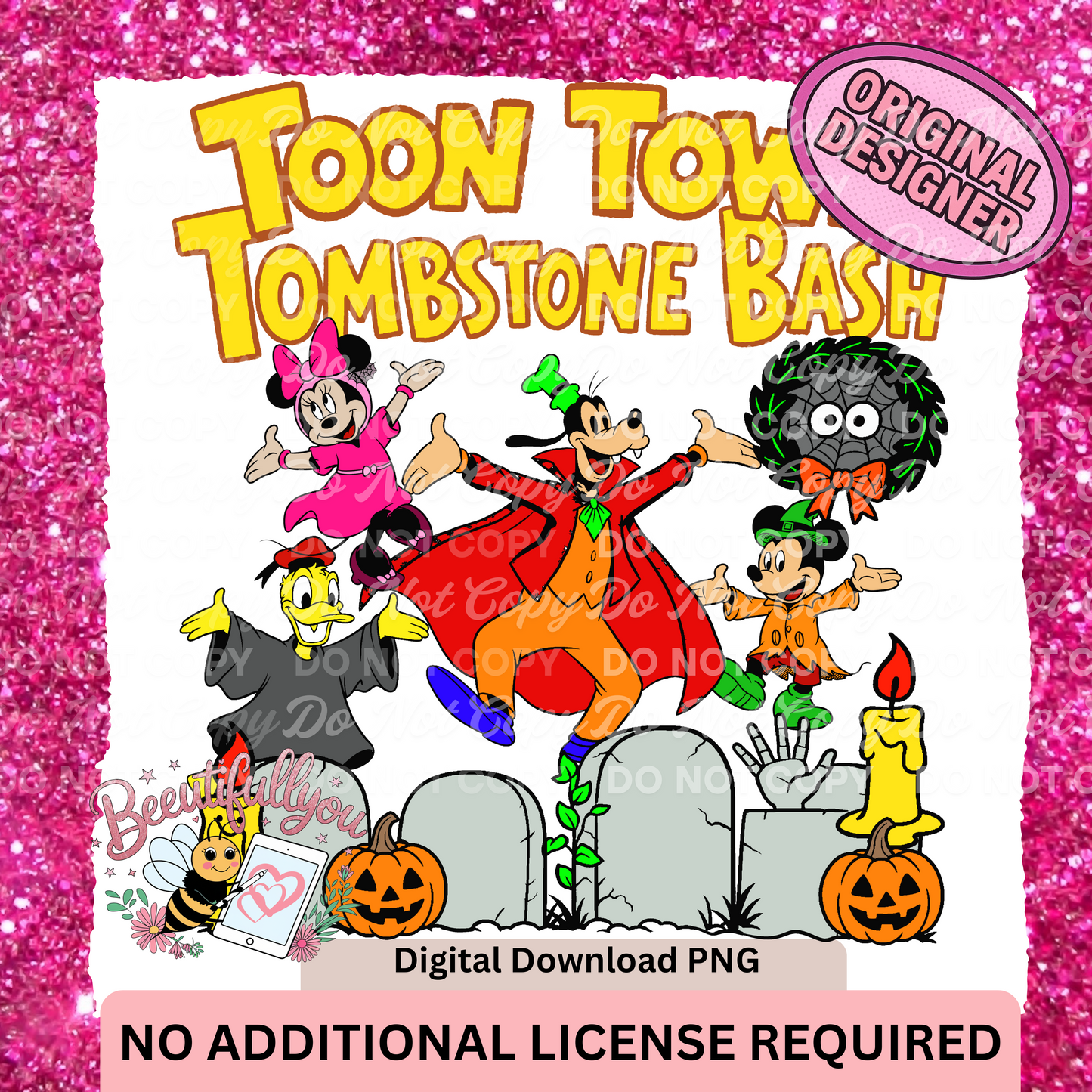 Toon Town Tombstone Bash Bundle β PNG Design, Seamless Tumbler Wrap, Font + Clipart Pack (Digital Download)