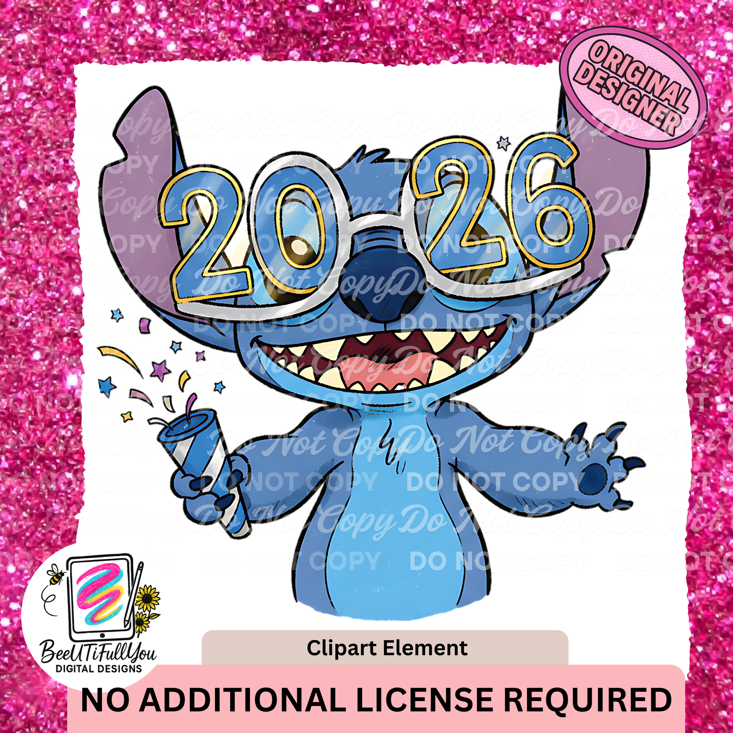 2026 New Year Blue Alien Clipart | Party Glasses Character PNG | Cute Celebration Art