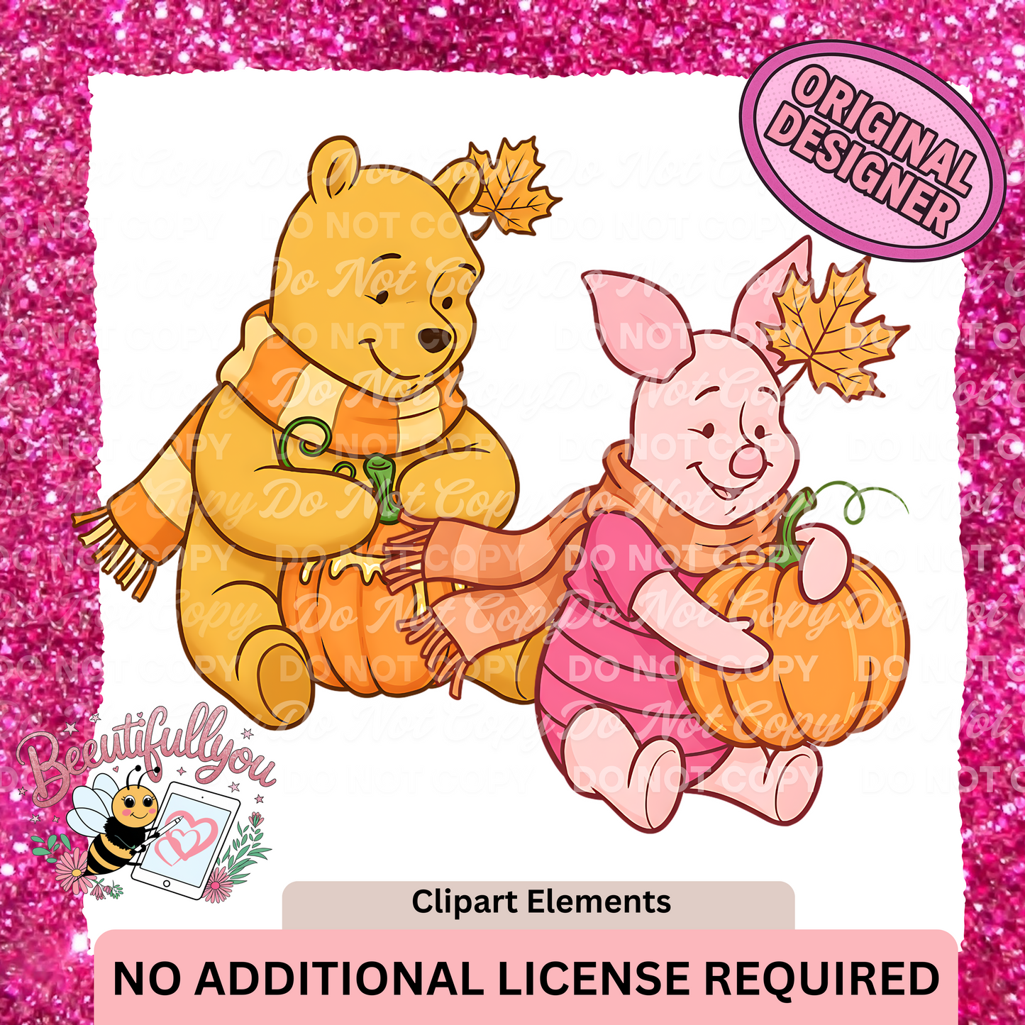 Fall Bear & Piglet Clipart β Pumpkin & Scarf Autumn Elements PNG | Digital Download