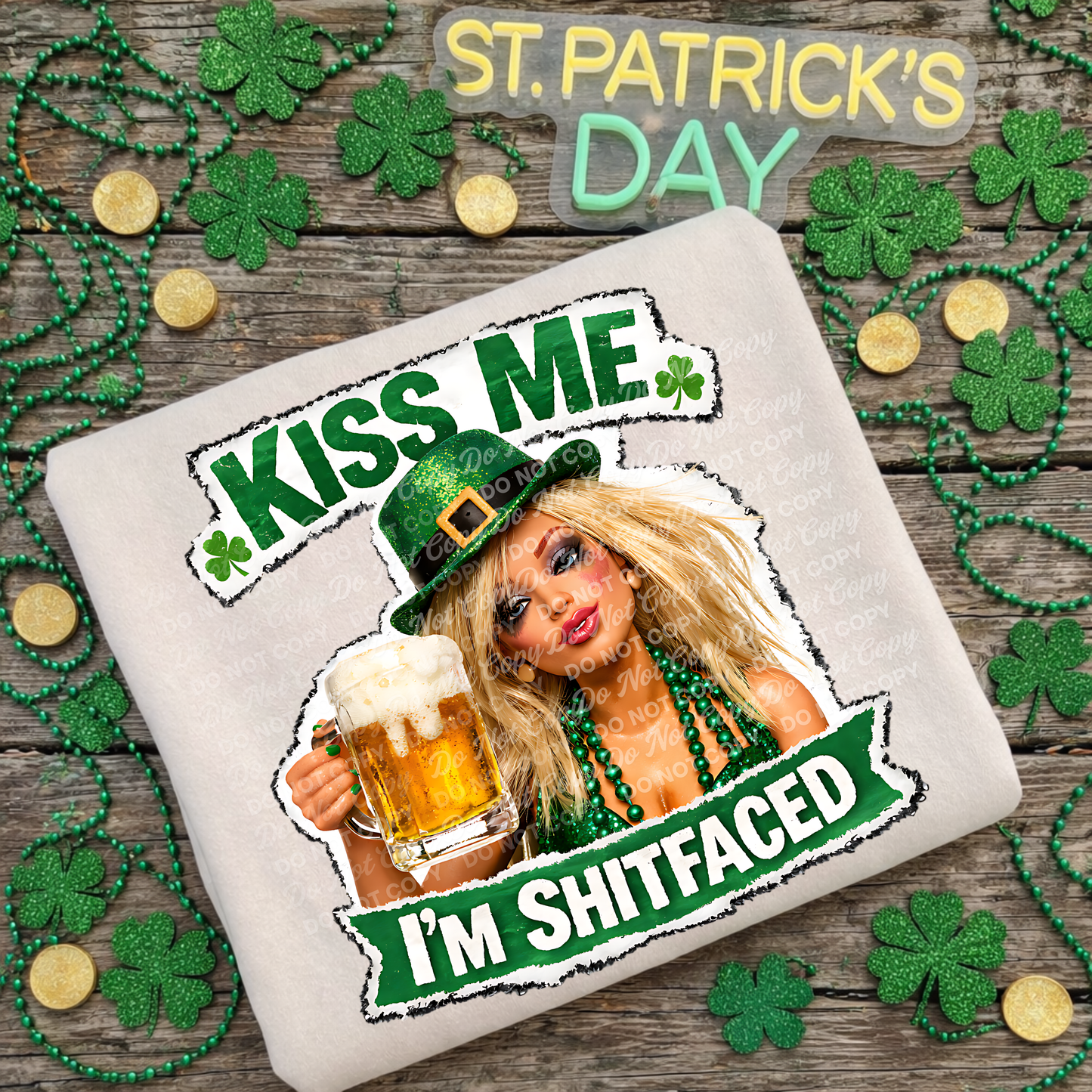 Kiss Me I’m Shitfaced St. Patrick’s Day Digital Design PNG | Funny Drunk Leprechaun Girl Shirt Design