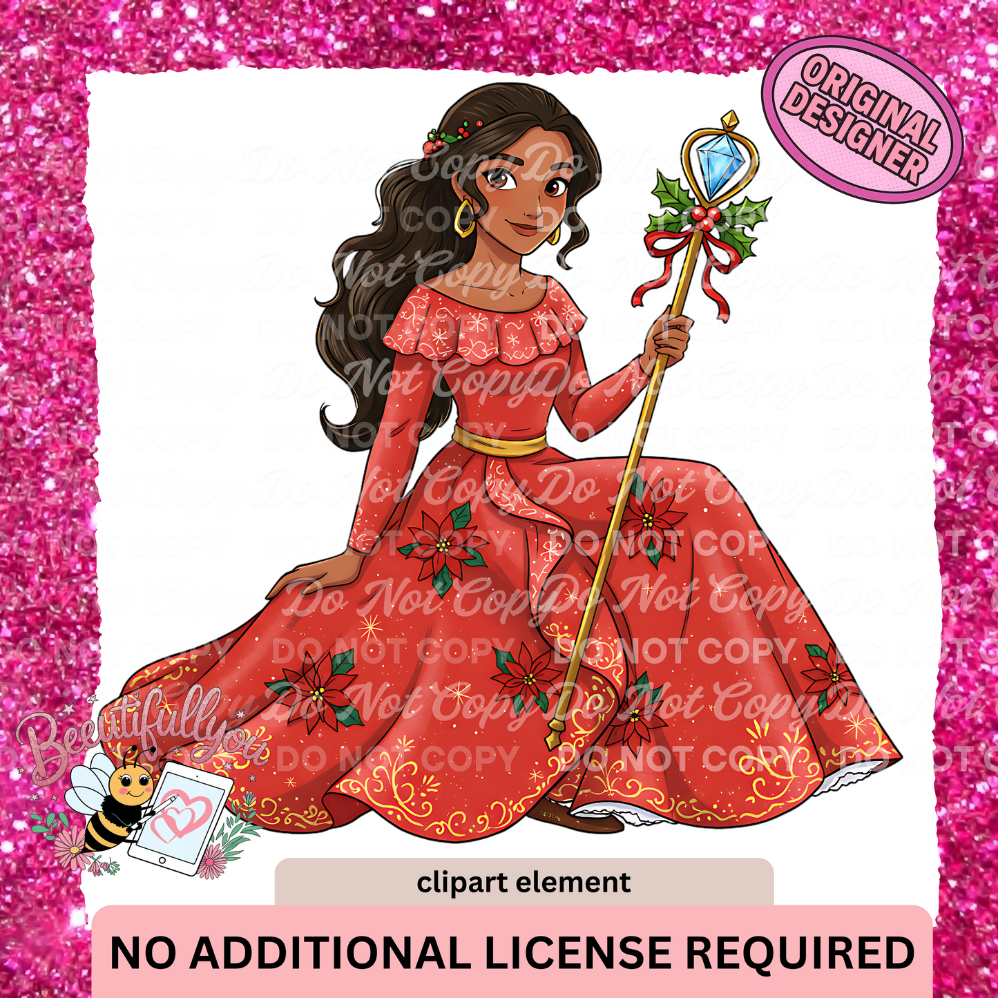 Christmas Princess Clipart Element | Festive Holiday PNG Download