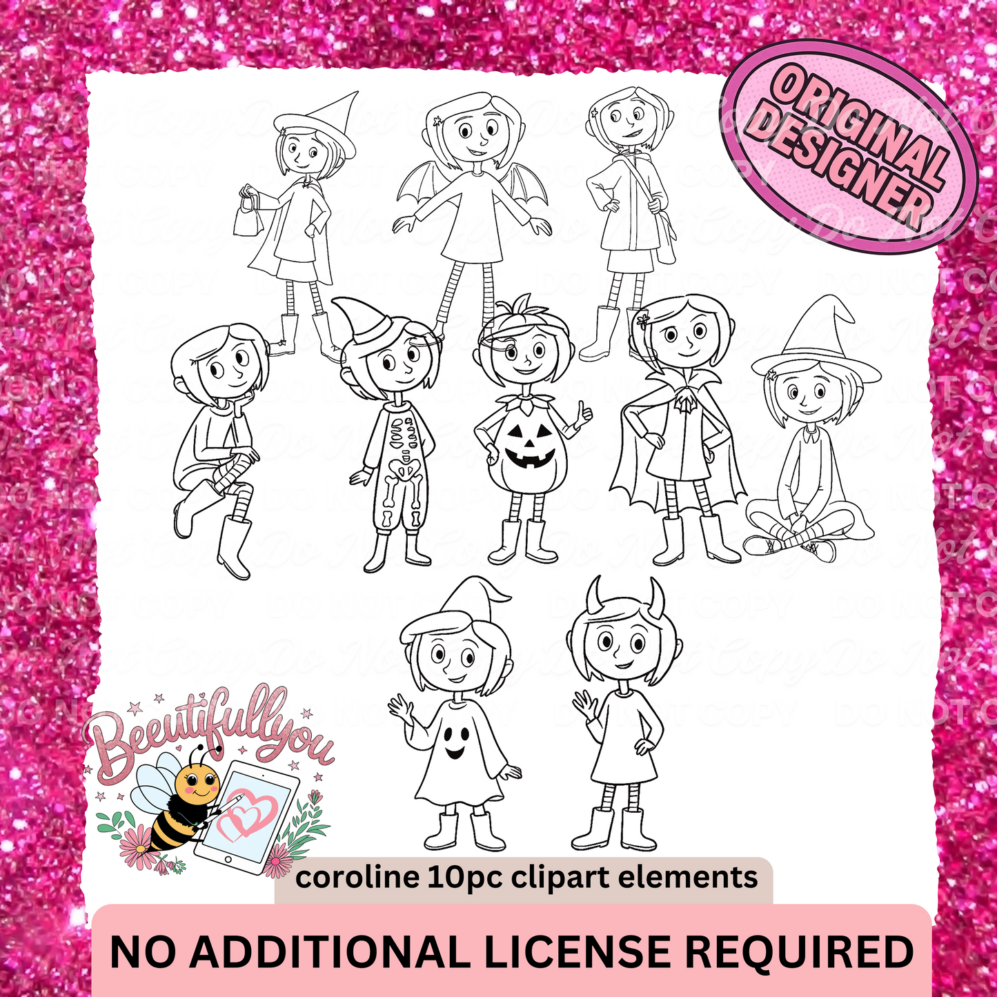 CoraHalloween Clipart – 10pc Black & White Doodle Set