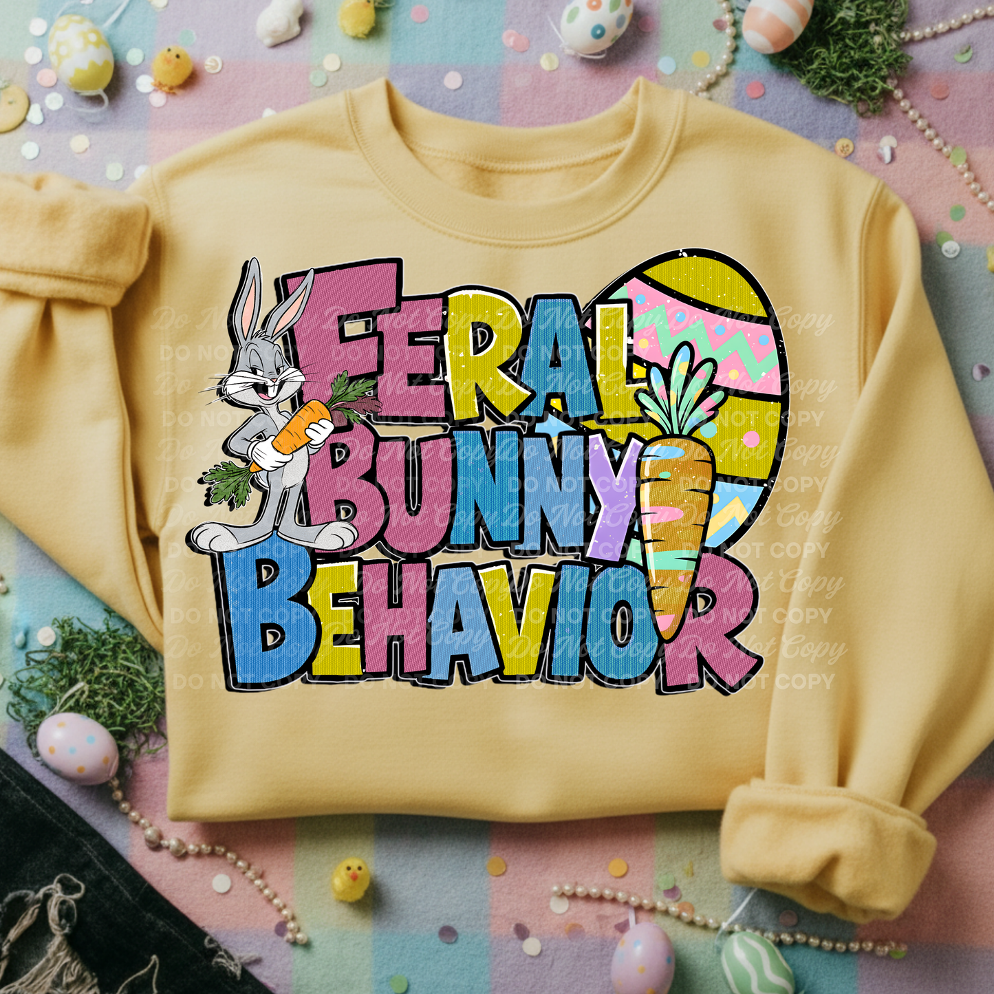 Feral Bunny Behavior | Colorful Funny Easter Bunny Shirt Design | Digital Download