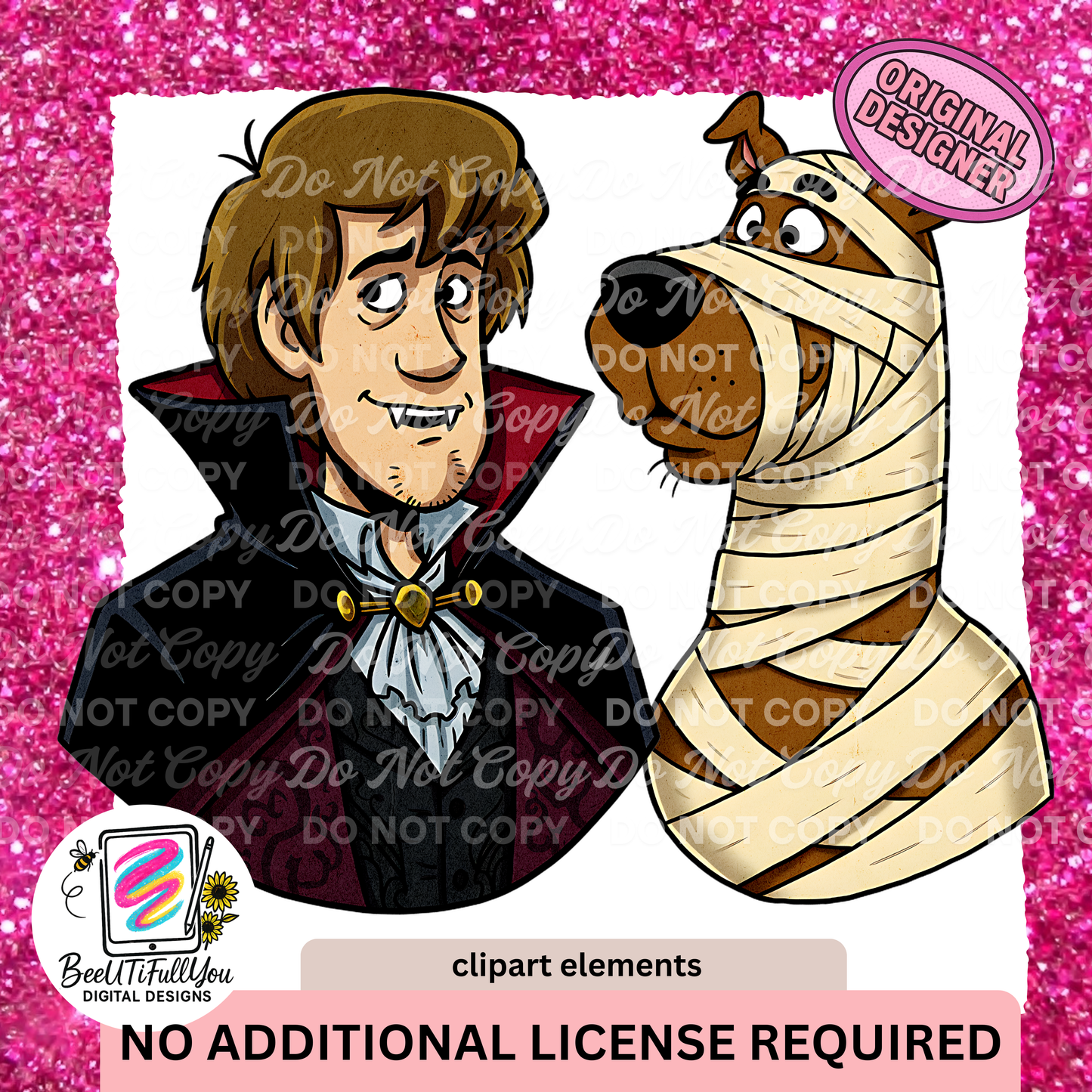 Halloween Dog & Friend Clipart | Funny Vampire & Mummy Duo PNG | Cartoon Halloween Clipart Elements for Shirts & Designs