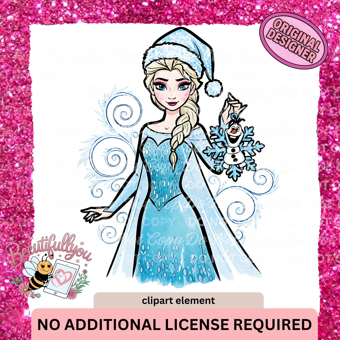 Christmas Princess Clipart Element | PNG Download | Winter Queen with Snowflake Ornament