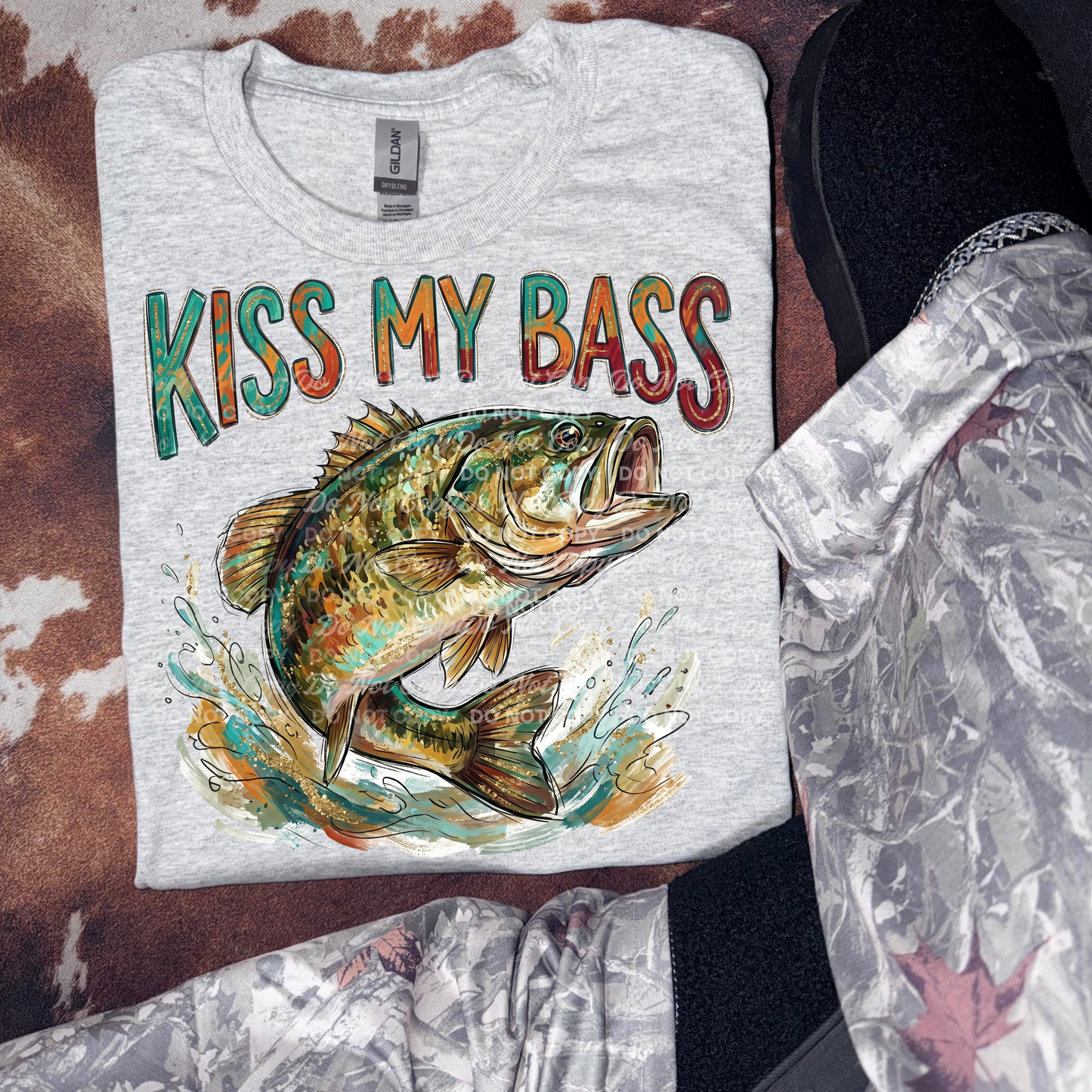 Kiss My Bass PNG | Funny Fishing Shirt Design | Bass Fish Graphic | Dad Humor Sublimation & DTF Print Ready