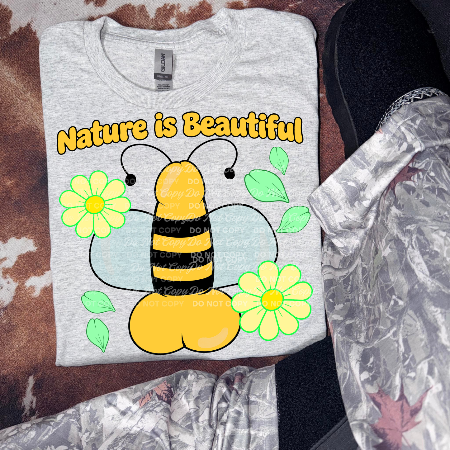 Nature Is Beautiful | naughty Bee Spring Design | Whimsical Bee-nis Floral Bee PNG