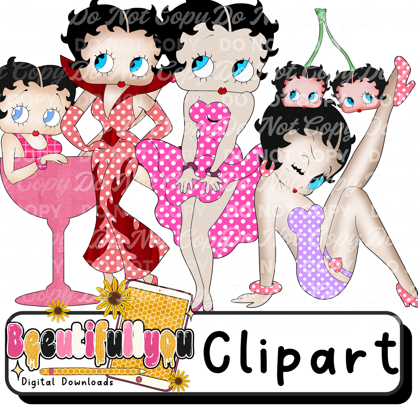 Retro Pinup Girl Clipart Bundle PNG | Commercial Use Clipart | Girly Vintage Characters for Shirts, Tumblers & Designs