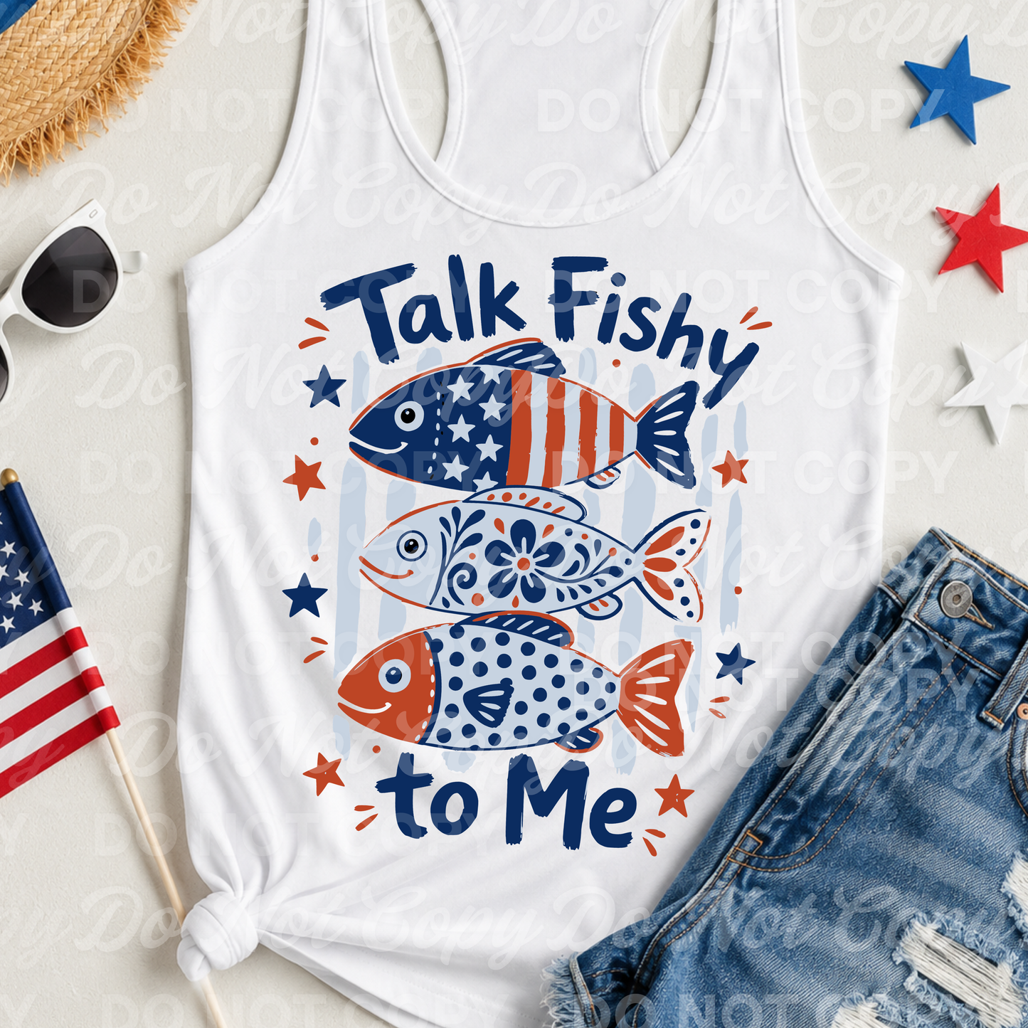 Talk Fishy to Me PNG | Patriotic Fish Shirt Design | Funny Coastal Summer Sublimation & DTF design Download | Lake Life Graphic Download