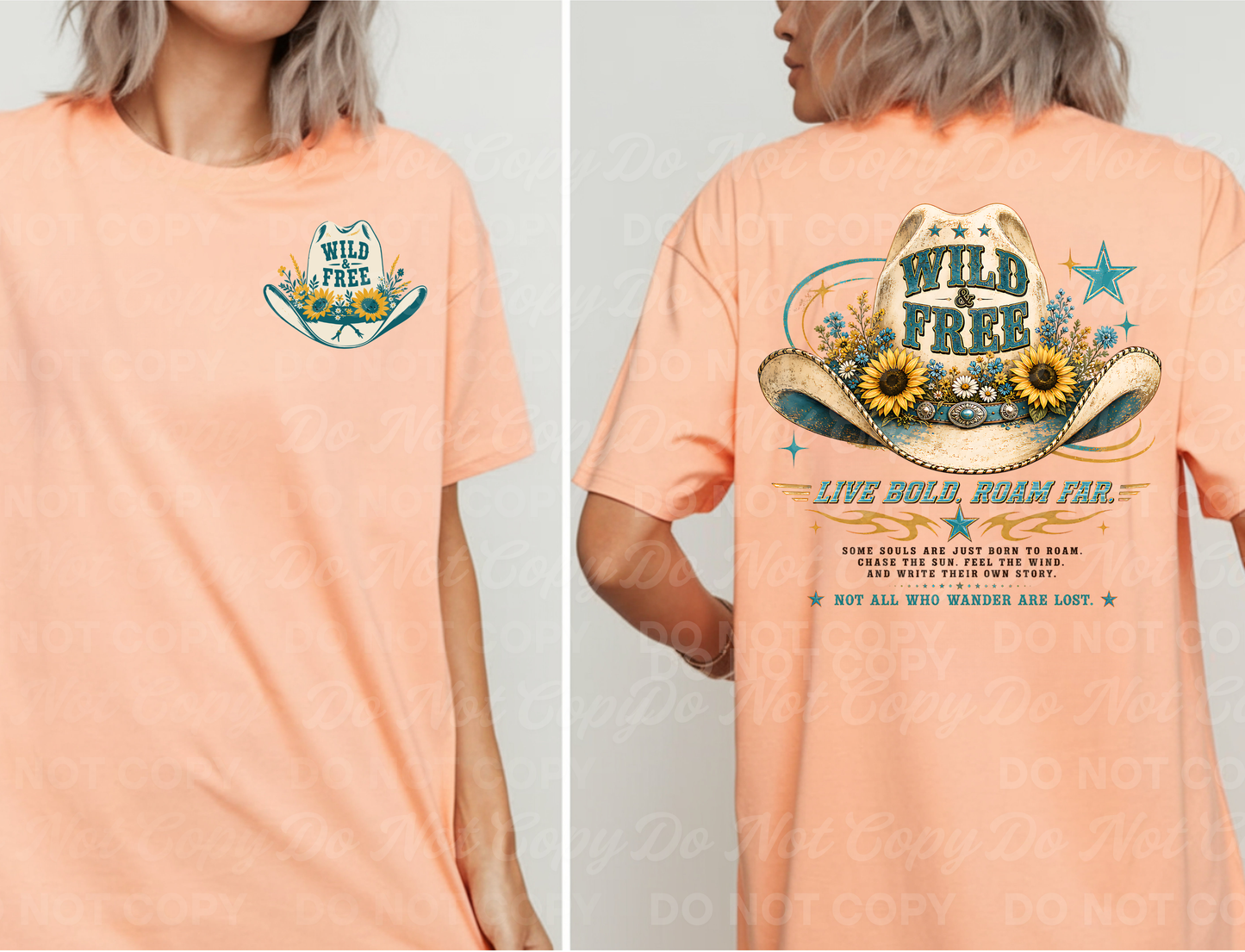 Wild & Free Cowgirl PNG | Western Sunflower Cowboy Hat Shirt Design | Retro Country Girl Graphic Tee Graphic | Boutique Sublimation & DTF File