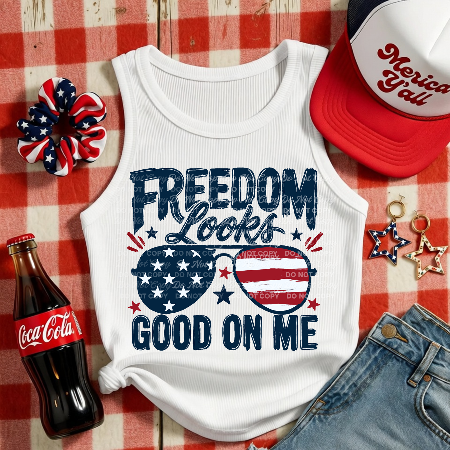 Freedom Looks Good On Me PNG | Patriotic Shirt Design | 4th of July Sublimation PNG | USA Sunglasses Graphic Tee Design