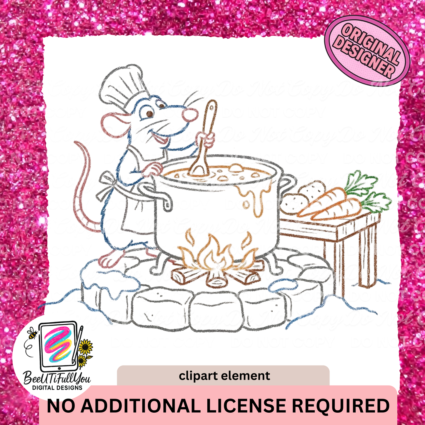 Chef Mouse Cooking Clipart Element | Crayon Outline Doodle PNG | Commercial Use Included