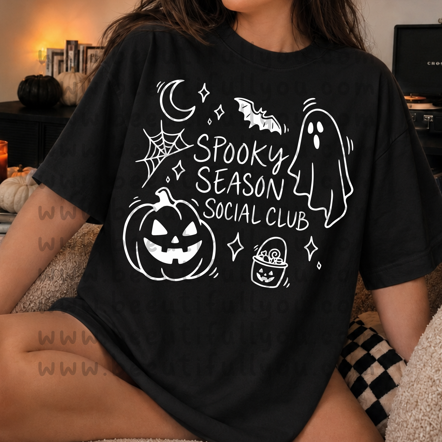 Halloween Outline style Shirt set PNG | Spooky Season Social Club & Hot Ghoul Fall | 4 PNG Designs | Black & White Versions | Digital Download
