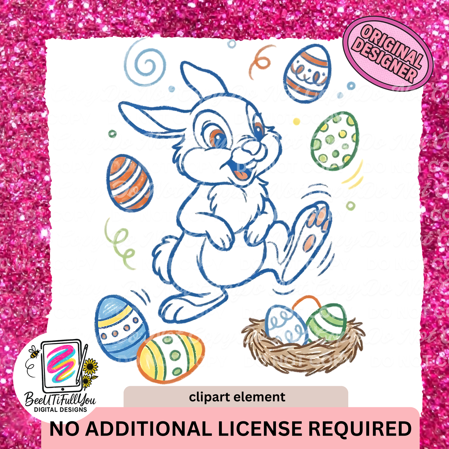 Easter Bunny Clipart Element | Playful Crayon Doodle PNG | Commercial Use Included