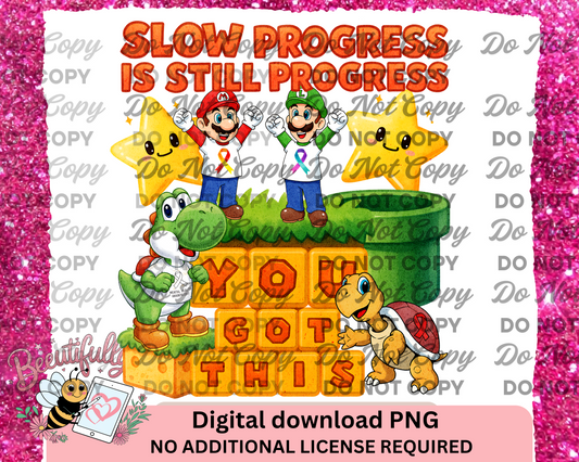 Slow Progress is Still Progress PNG – Mario Mental Health Awareness Clipart, Positive Affirmation Gaming Design, Digital Download Shirt File