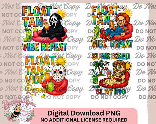 Summer Horror Float PNG Bundle β 4 Funny Beach Designs | Float Tan Vibe Repeat | Sunkissed and Slaying | Commercial Use