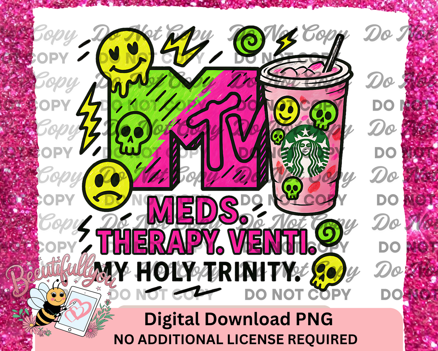 Meds Therapy Venti + Mayhem Trauma Vibes PNG Bundle | Mental Health Snarky Design | Digital Download