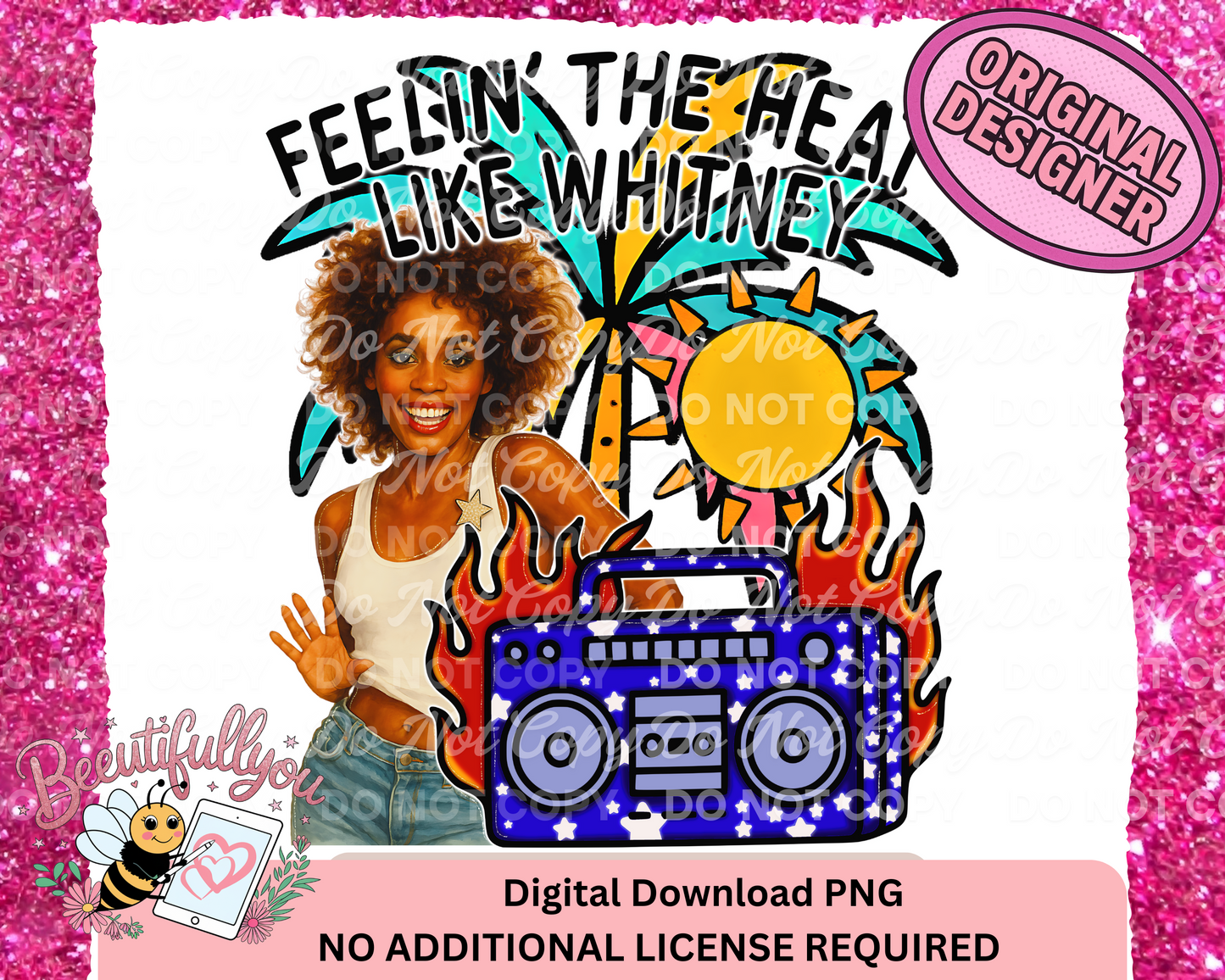 Feelin’ the Heat Like Whitney – Summer Retro Boombox PNG
