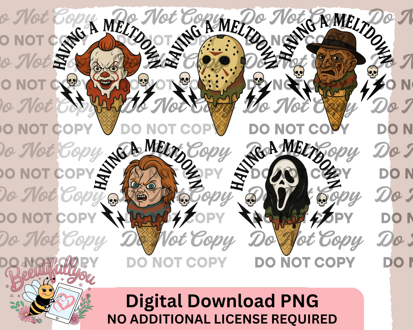 Horror Ice Cream "Having a Meltdown" Bundle – 5 PNG Digital Downloads