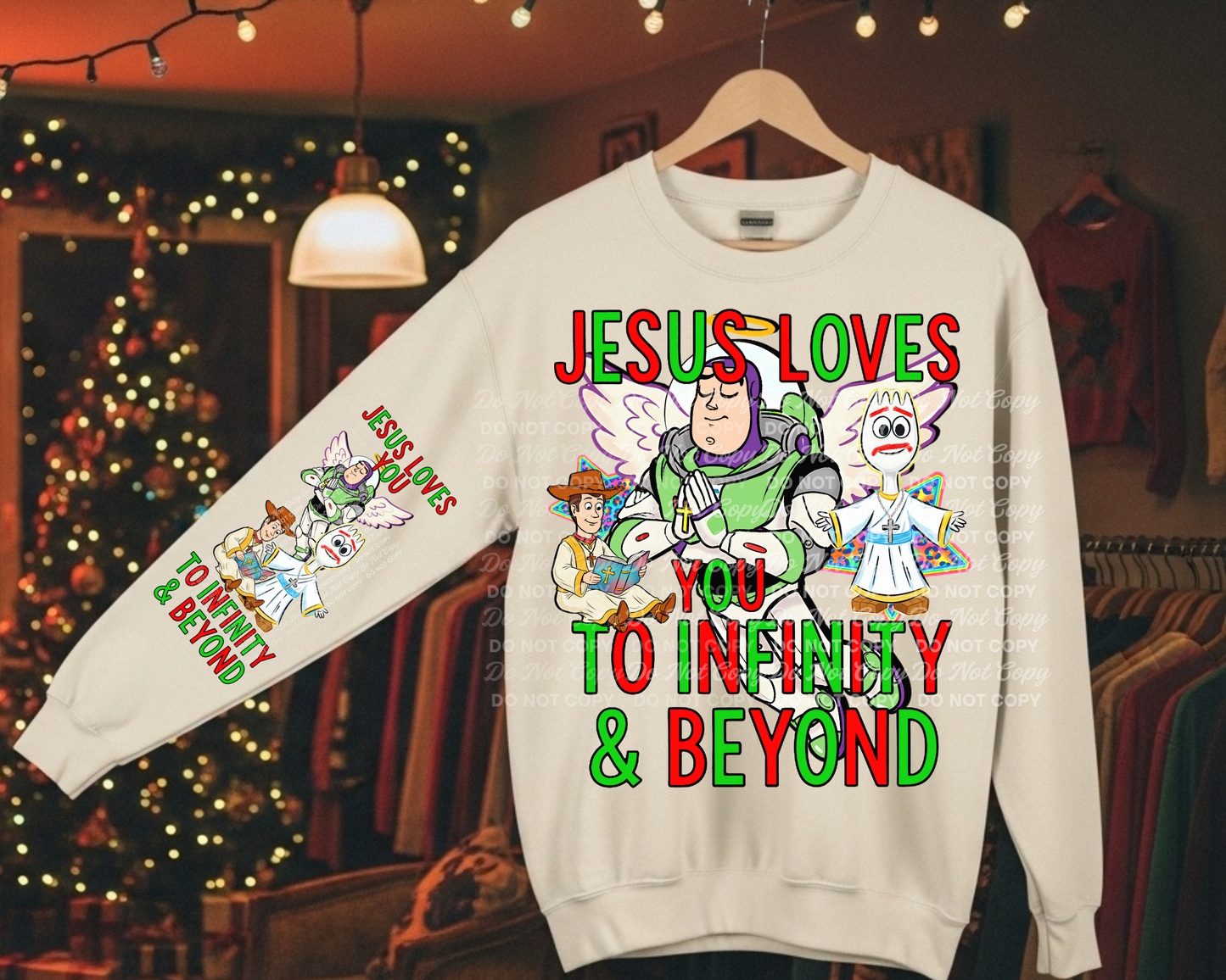 Jesus Loves You To Infinity & Beyond Digital Download PNG | Religious Christmas Sweatshirt Design with Matching Sleeve