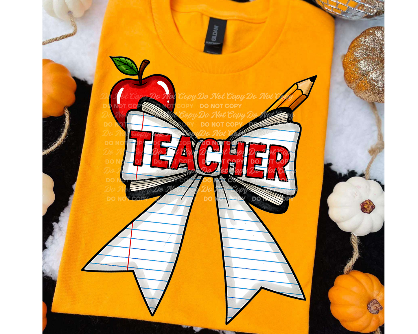Teacher Bow Digital Design | Back-to-School PNG Download | Apple, Pencil & Notebook Theme