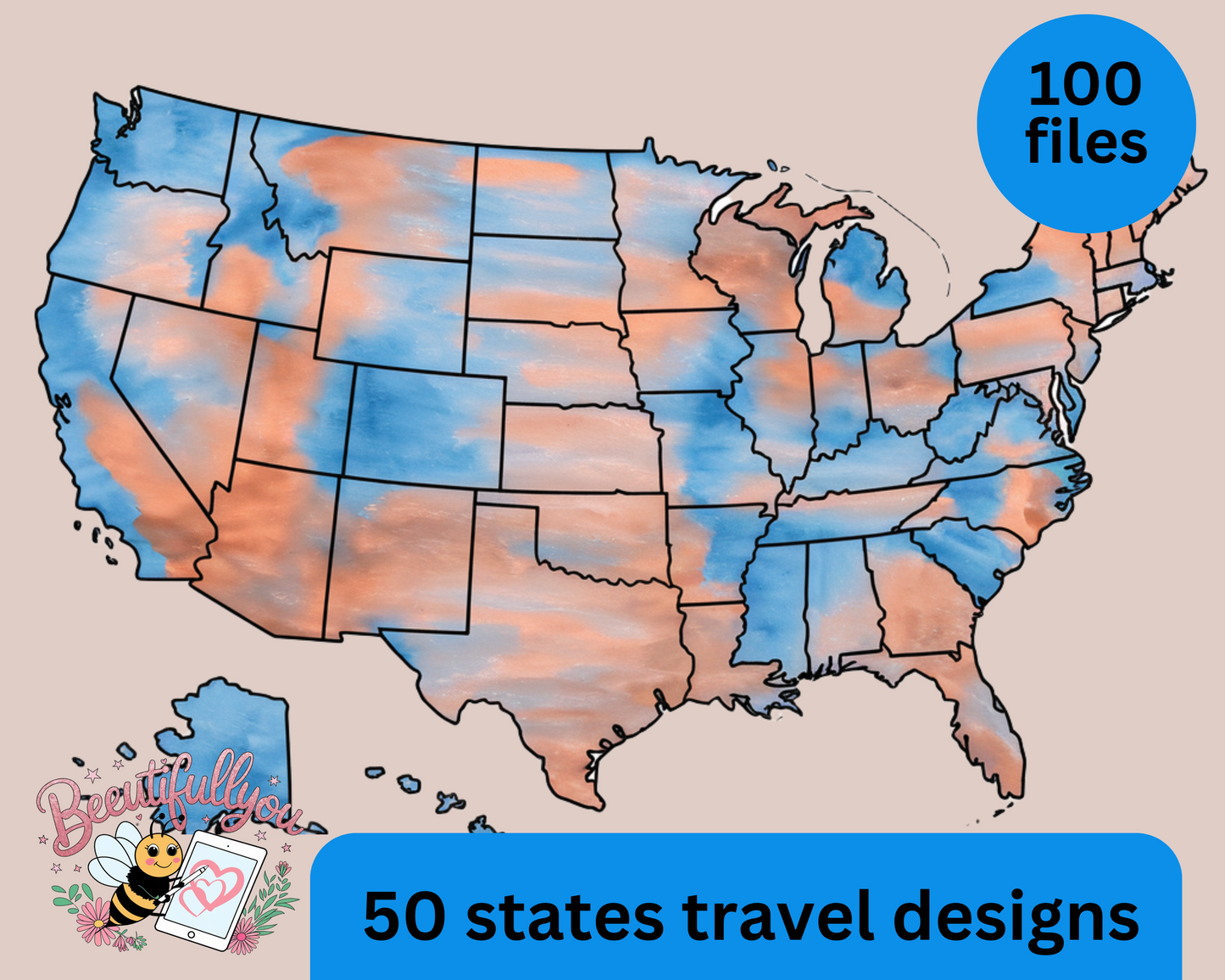 50 States Travel Designs Bundle | 100 PNG Files | Digital Download