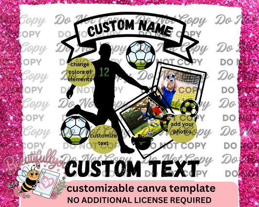 Customizable Soccer Canva Template | Editable Team Banner with Player Silhouette & Photos | Digital PNG Frame