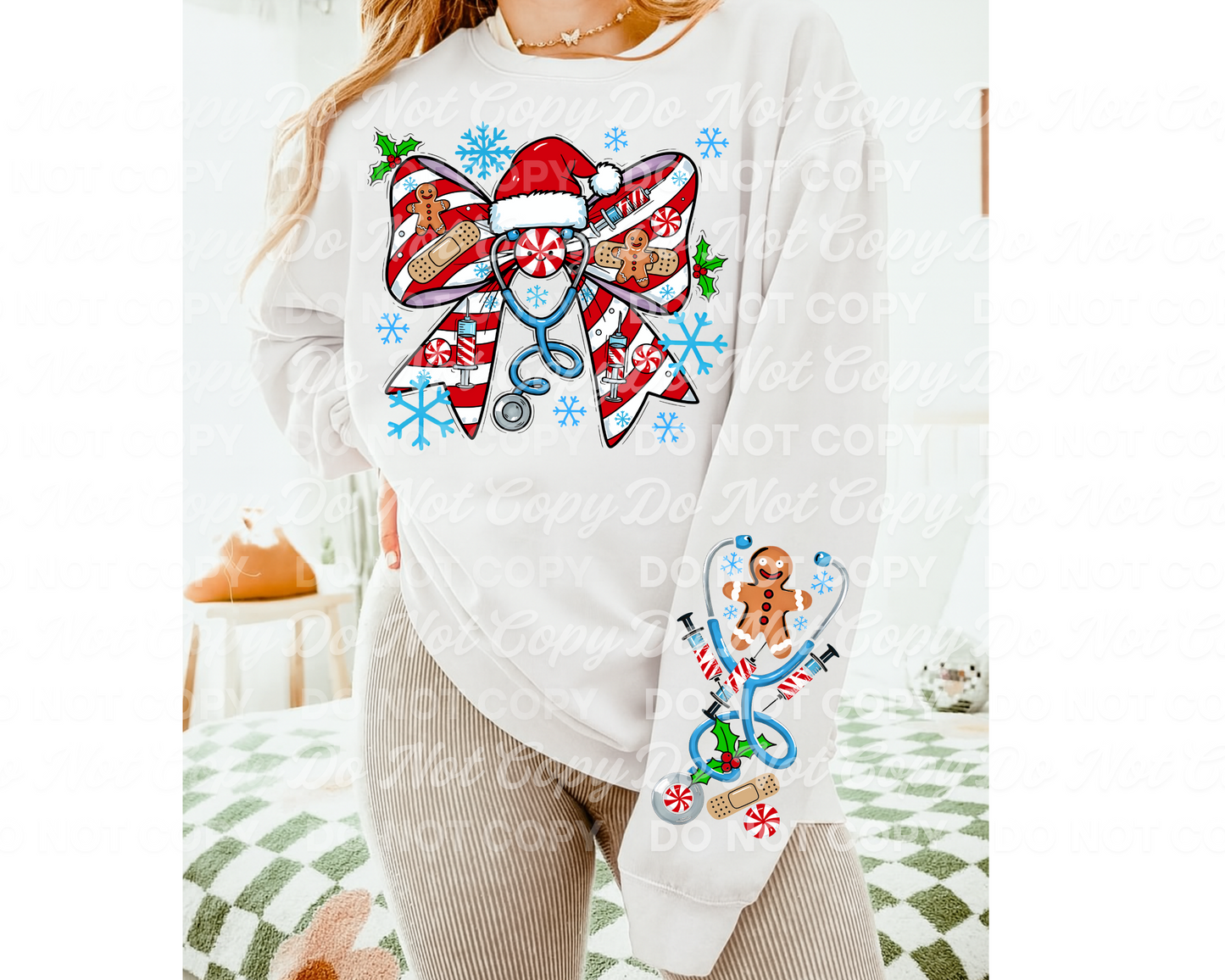 Christmas Nurse Bow Digital Design | PNG Download with Matching Sleeve Design | Candy Cane Medical Holiday Theme