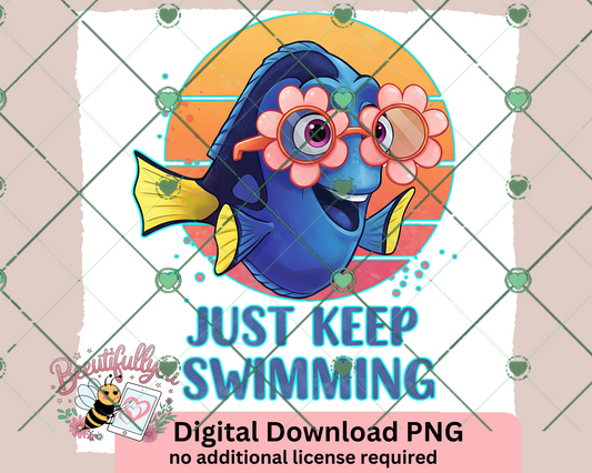 Just Keep Swimming Retro Summer Fish Digital PNG Design