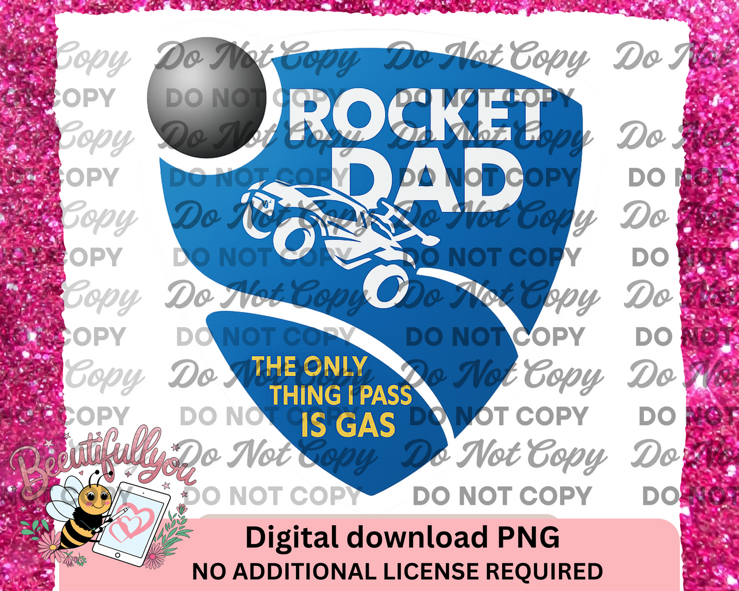 Rocket Dad PNG – Funny Gaming Shirt Design, Rocket League Car Clipart, “Only Thing I Pass Is Gas” Digital Download
