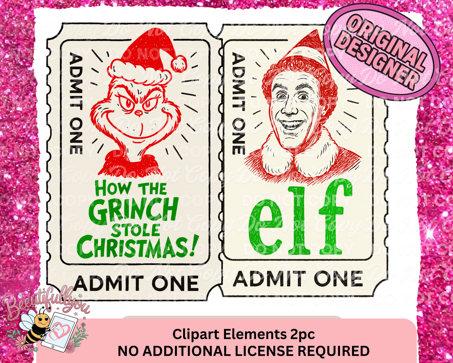 Christmas Movie Ticket stub Clipart Set 2pc