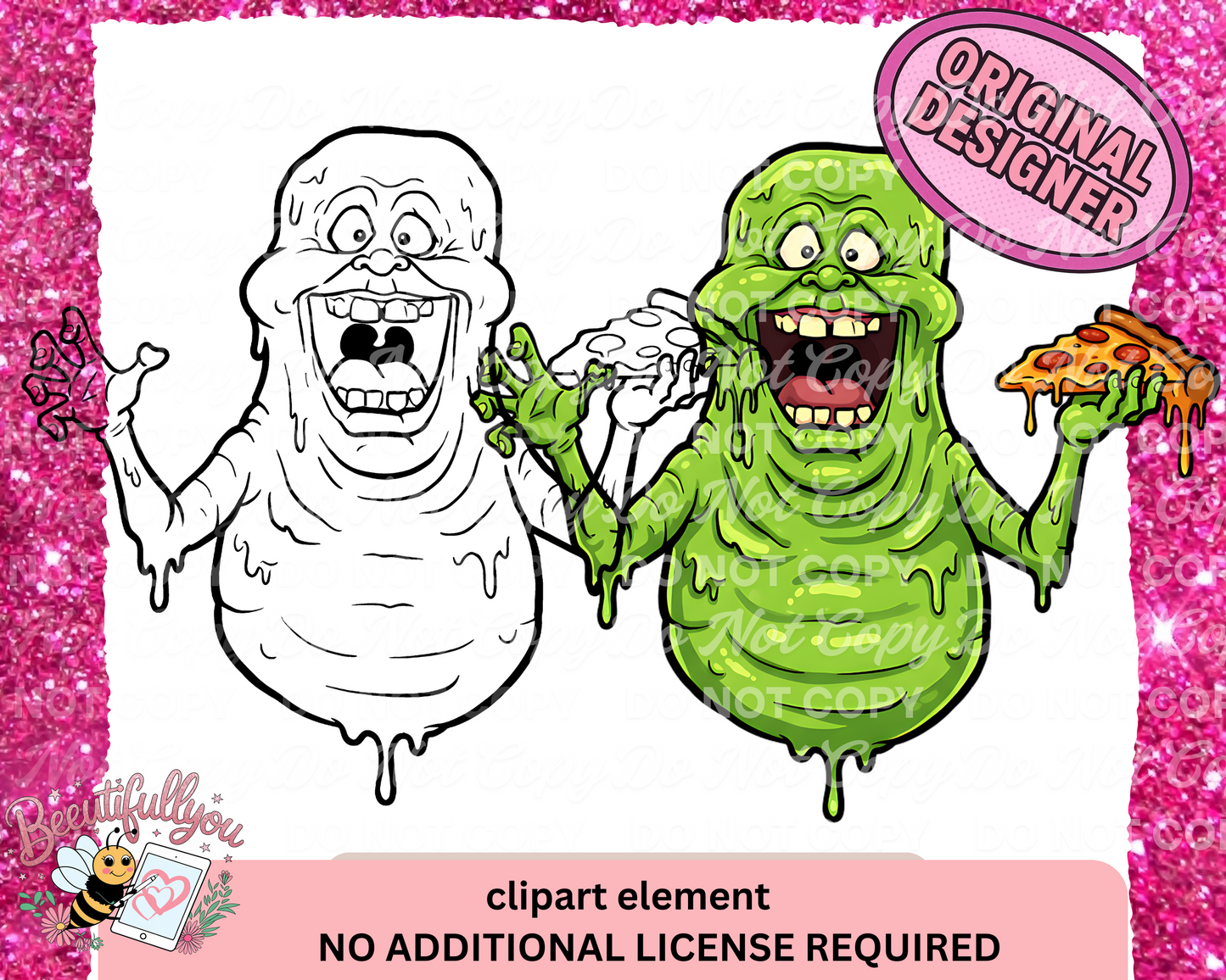 Slimer Ghost Clipart | Colored & Outline Versions | Pizza Ghost PNG
