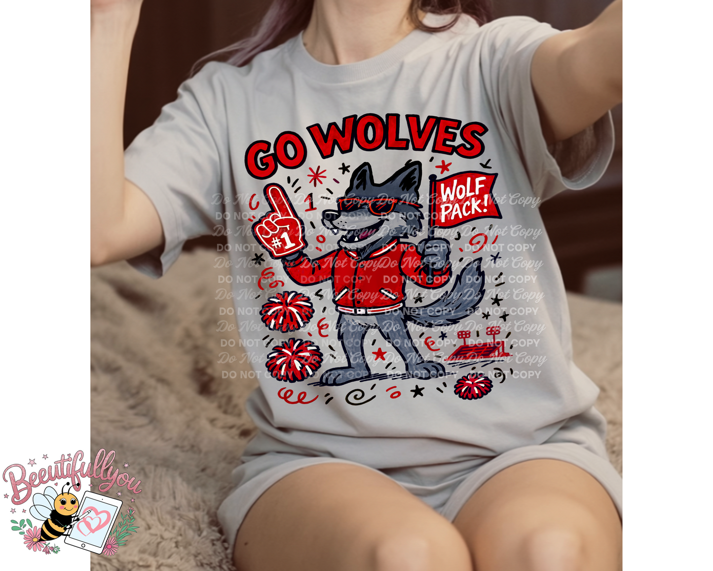 Go Wolves Football PNG | School Spirit Mascot with Matching Sleeve & Pocket