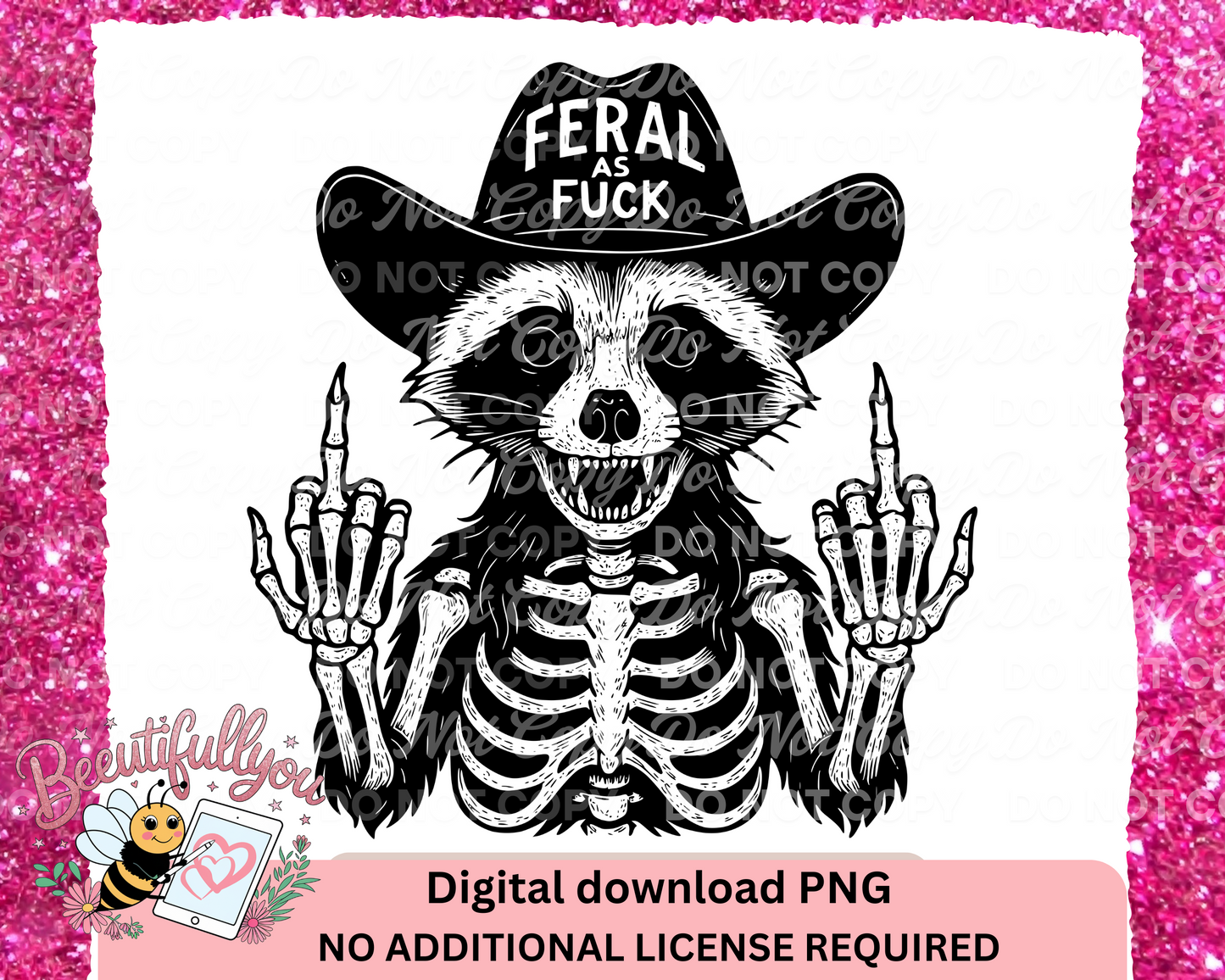 Feral As F*ck Raccoon PNG | Skeleton Cowboy Raccoon Middle Finger Digital Download