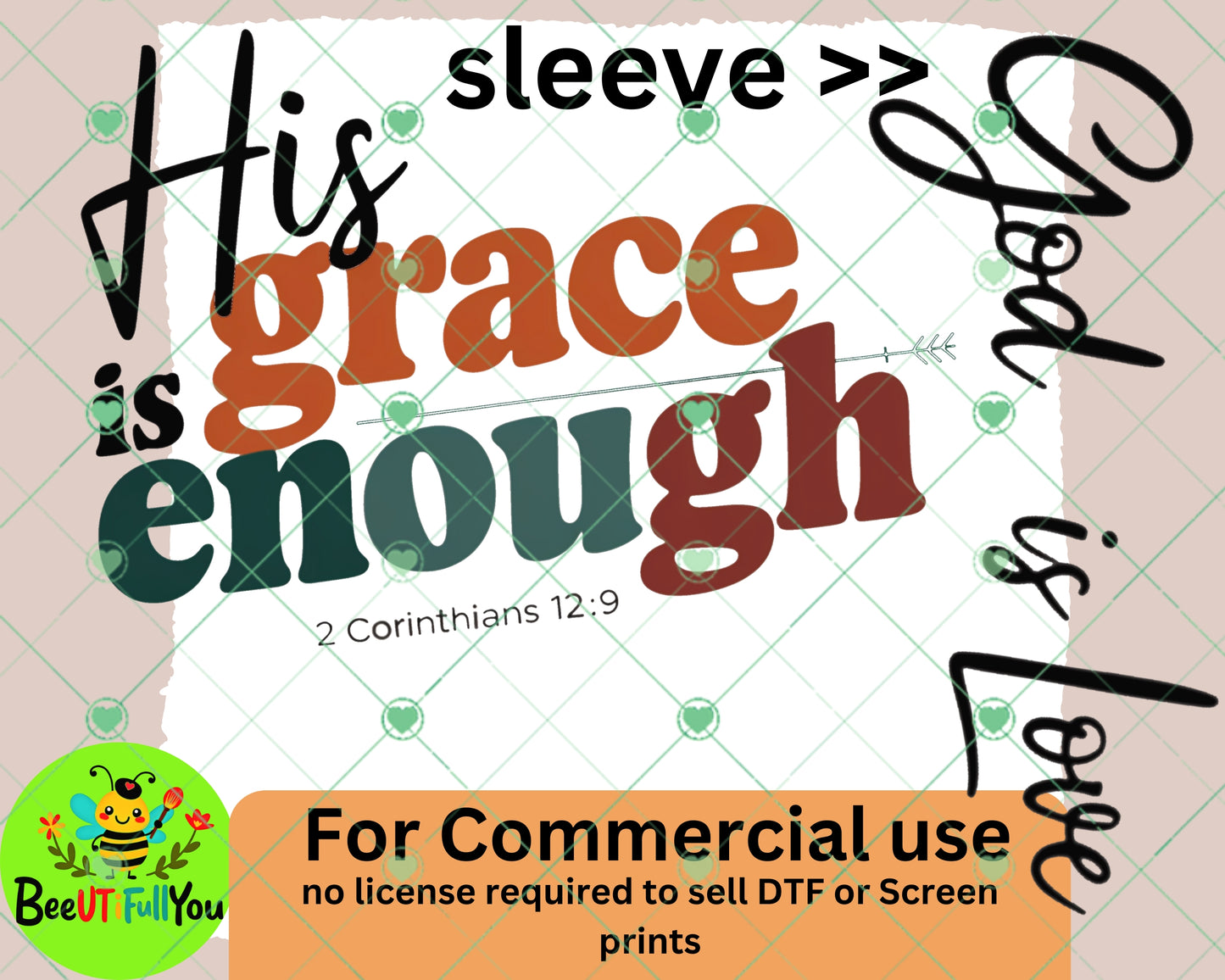 His Grace Is Enough" Bible Verse PNG Design with Sleeve Script