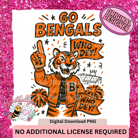 Go Bengals PNG – Who Dey Tiger Mascot Design