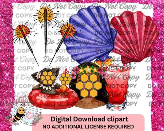 Tropical Island Girl Clipart Set – 9 Piece Summer Digital Download
