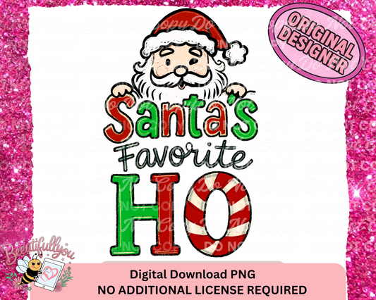 Santa’s Favorite Ho PNG | Funny Christmas Digital Download | Santa Candy Cane Ho Ho Ho Shirt Design