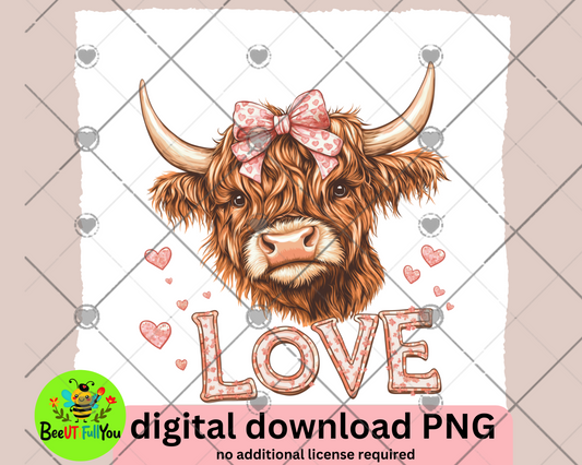 Adorable Highland Cow Valentine’s Day PNG