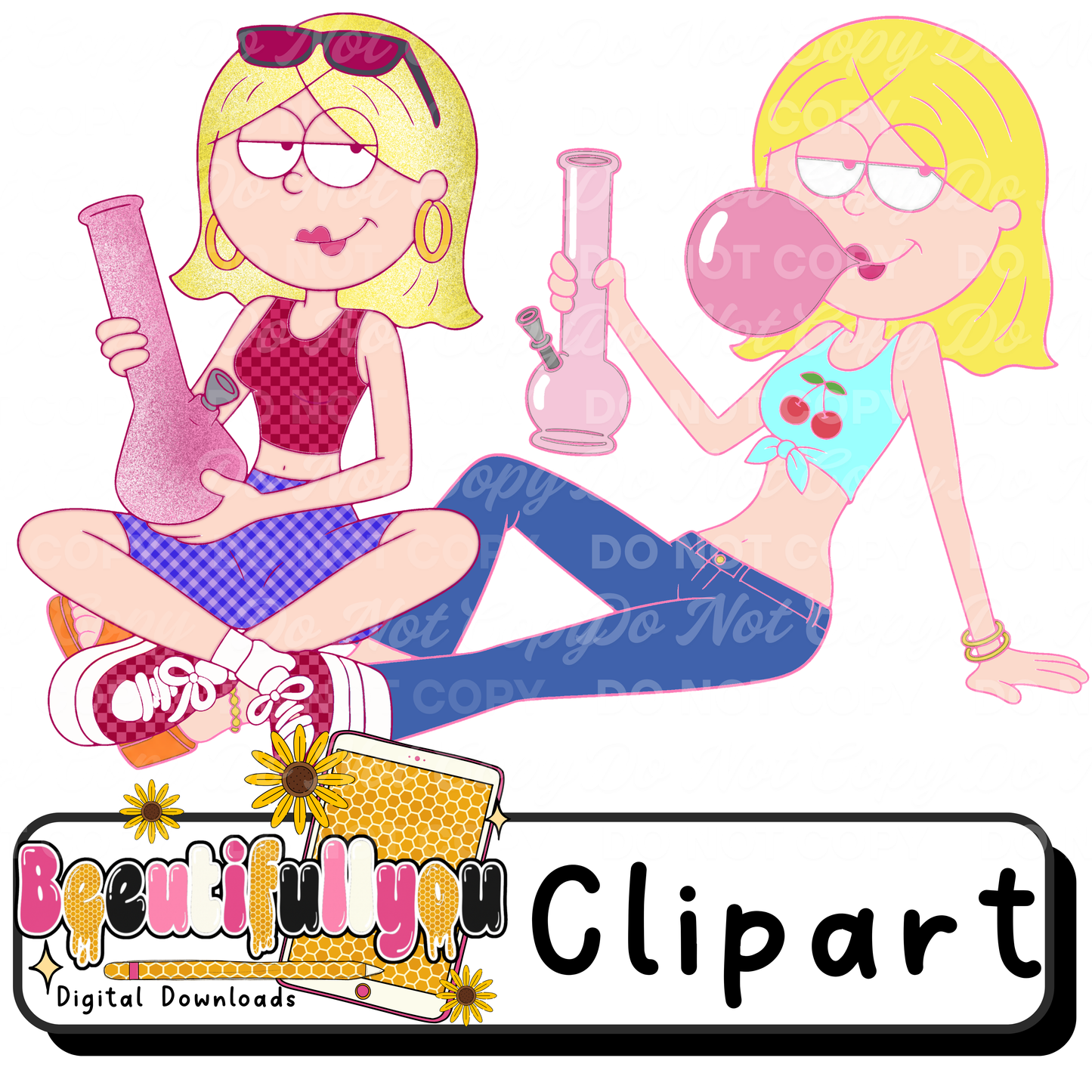 Pink Rebel Clipart Bundle PNG | Colored & Outline Clipart Set | Sassy Girl Design Elements