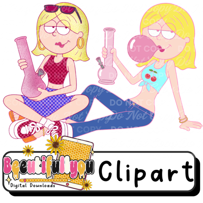 Pink Rebel Clipart Bundle PNG | Colored & Outline Clipart Set | Sassy Girl Design Elements