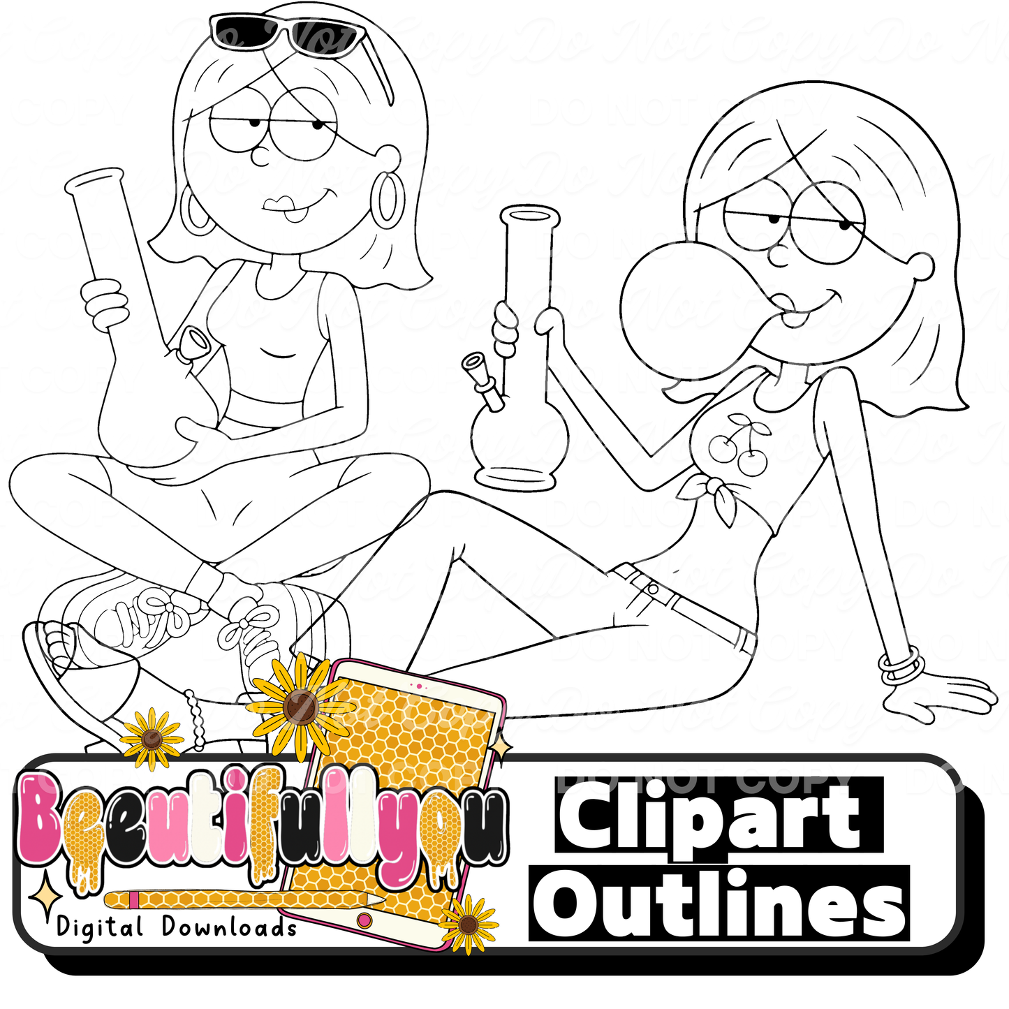 Pink Rebel Clipart Bundle PNG | Colored & Outline Clipart Set | Sassy Girl Design Elements