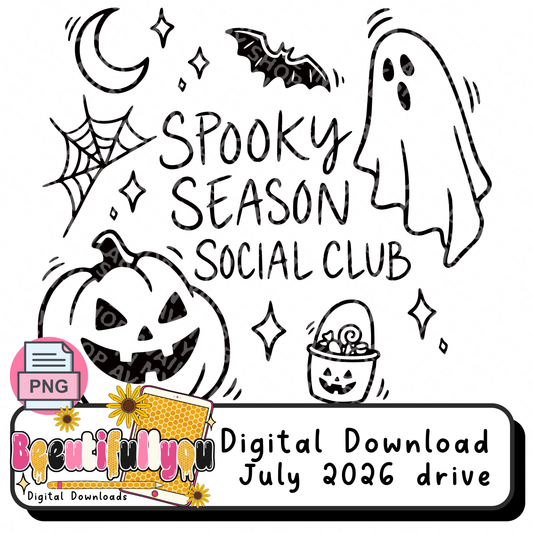 Halloween Outline style Shirt set PNG | Spooky Season Social Club & Hot Ghoul Fall | 4 PNG Designs | Black & White Versions | Digital Download