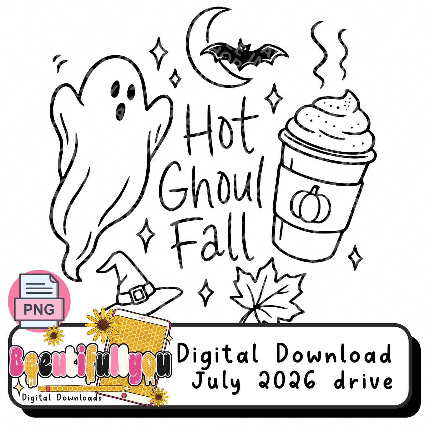 Halloween Outline style Shirt set PNG | Spooky Season Social Club & Hot Ghoul Fall | 4 PNG Designs | Black & White Versions | Digital Download