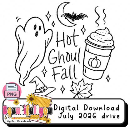 Halloween Outline style Shirt set PNG | Spooky Season Social Club & Hot Ghoul Fall | 4 PNG Designs | Black & White Versions | Digital Download