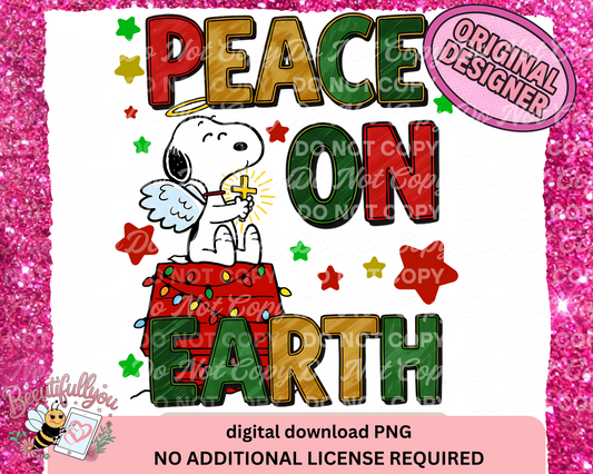 Peace on Earth Snoopy Christmas PNG | Holiday Digital Download