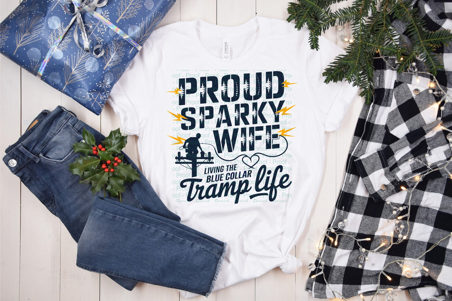 T-Shirt for Proud Sparky Wife - Blue Collar Tramp Life Tee