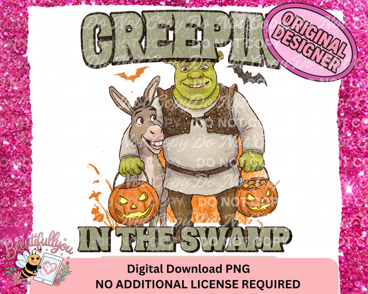 Creepin’ in the Swamp Digital Download | Funny Halloween Shirt Design | Original Designer Digital Art