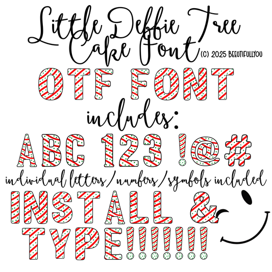 Little Debbie Tree Cake Font | OTF Installable Font + PNG Letters | Candy Stripe Christmas Font for Holiday Designs